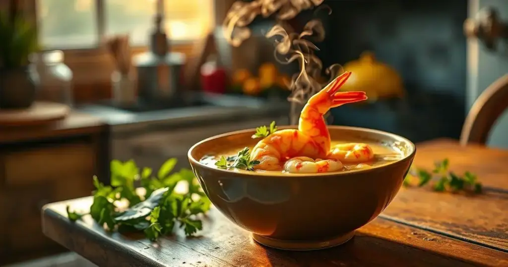 caldo de batata baroa com camarão