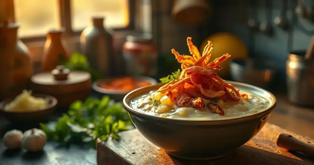 creme de batata com alho frito
