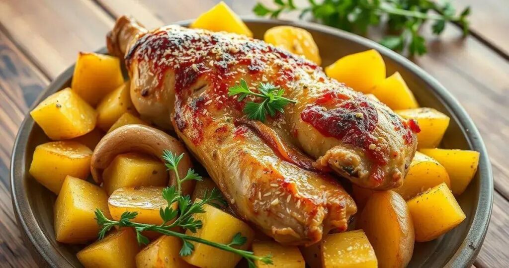 frango desfiado com batata doce