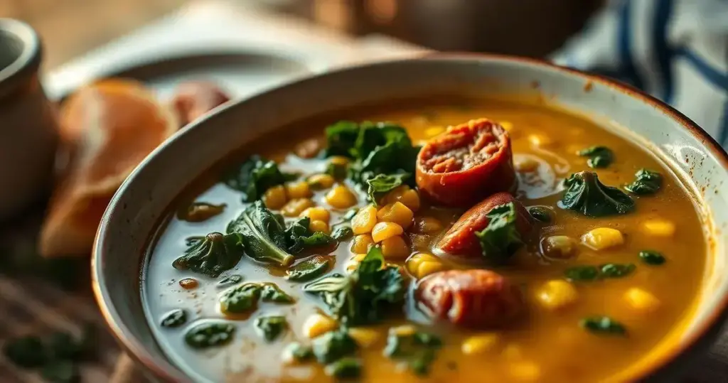 sopa de fubá com couve e linguiça