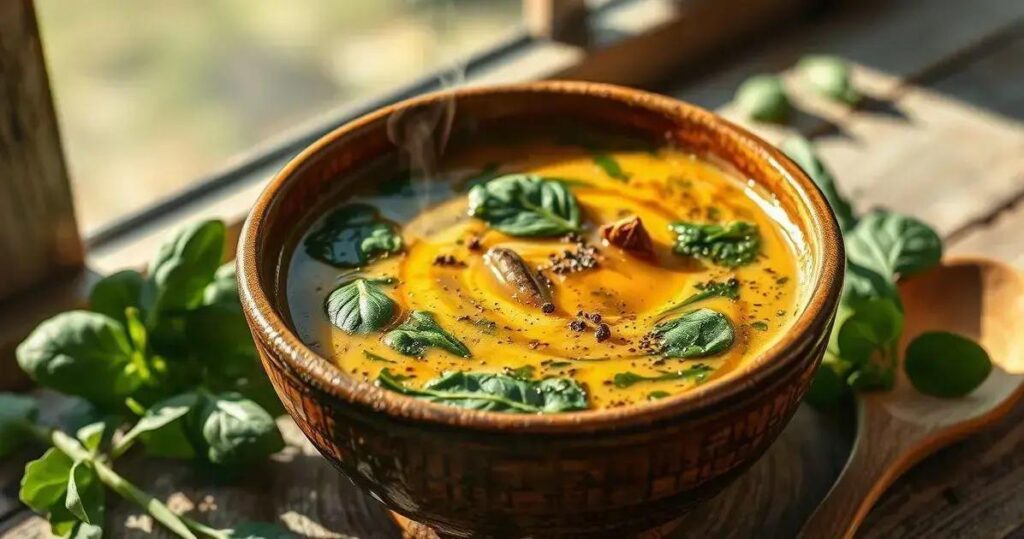sopa de inhame com espinafre