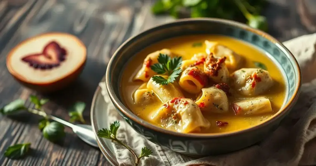 caldo de frango com tortellini