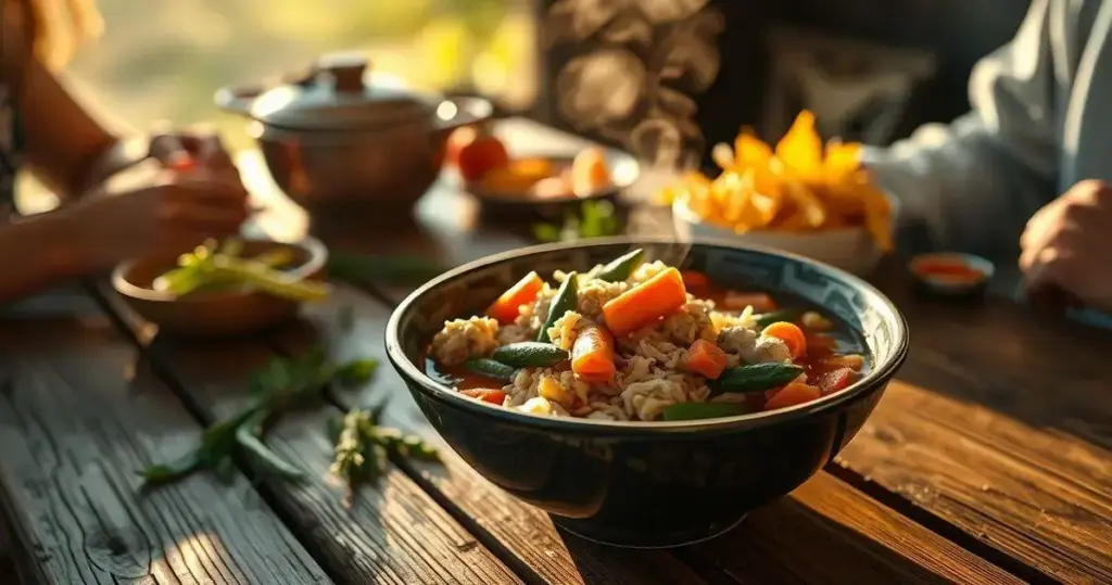canja de galinha com arroz e legumes