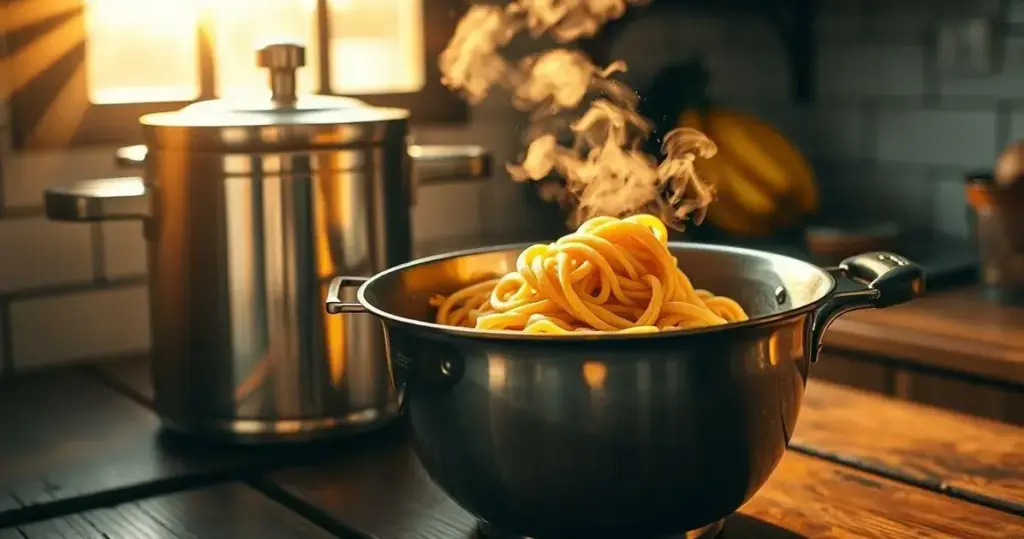 massa de macarrão na panela de pressão