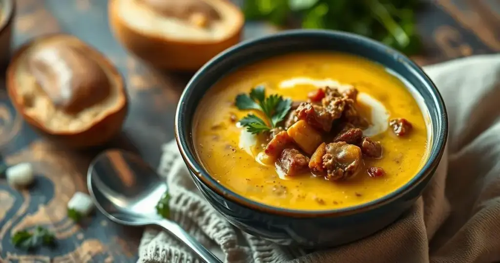 sopa de batata com carne moída e cenoura